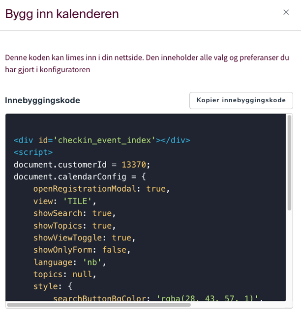 innbyggingskode kalender