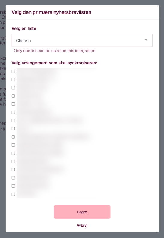 Velg listen du øsnker å synkronisere