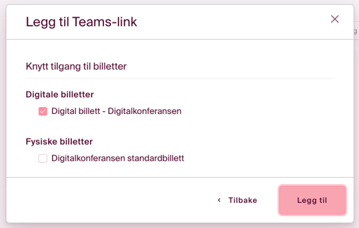 team link - velg billetter