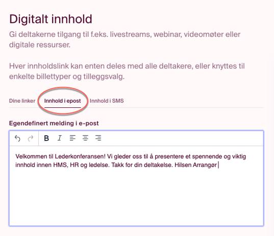 innhold epost digitalt innhold