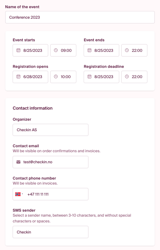 Here you can add the general information about your event