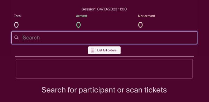 Search for participants or scan tickets