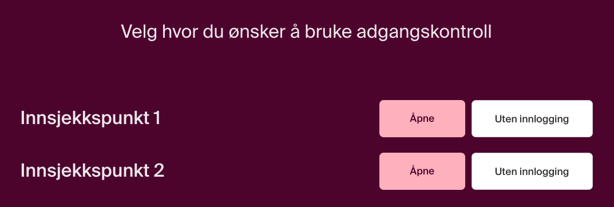 Velg hvilket kontrollpunktene skal gjøre innsjekk