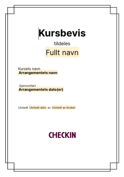 Et eksempl av en kursbevis