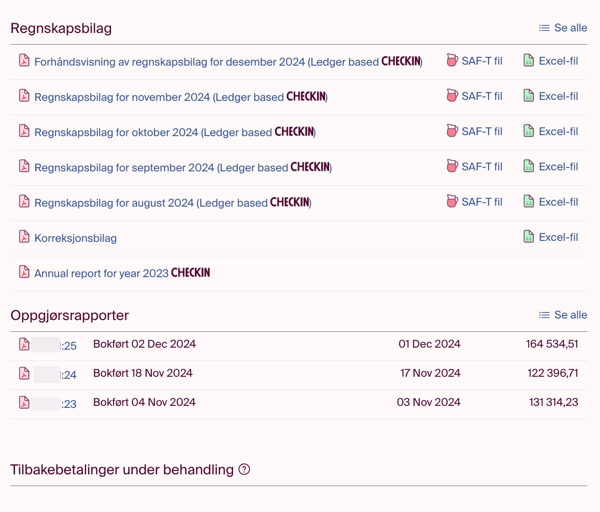 Regnskapsbilag og oppgjørsrapporter