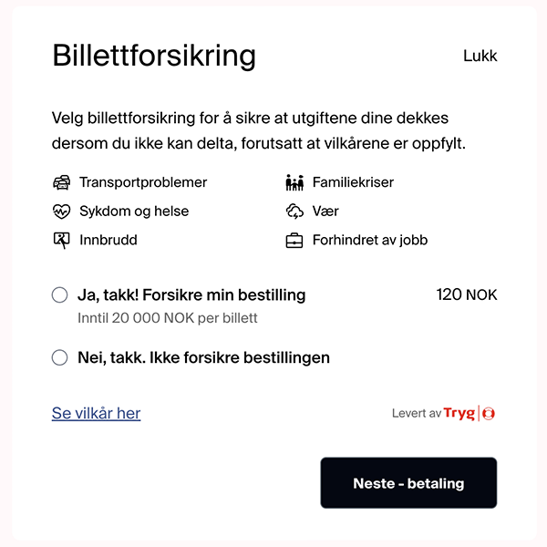Billettforsikring for deltakerne