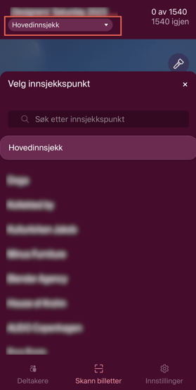 Velg innsjekkspunkt