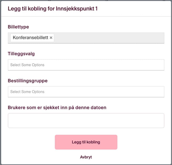 Legg til kobling for innsjekk