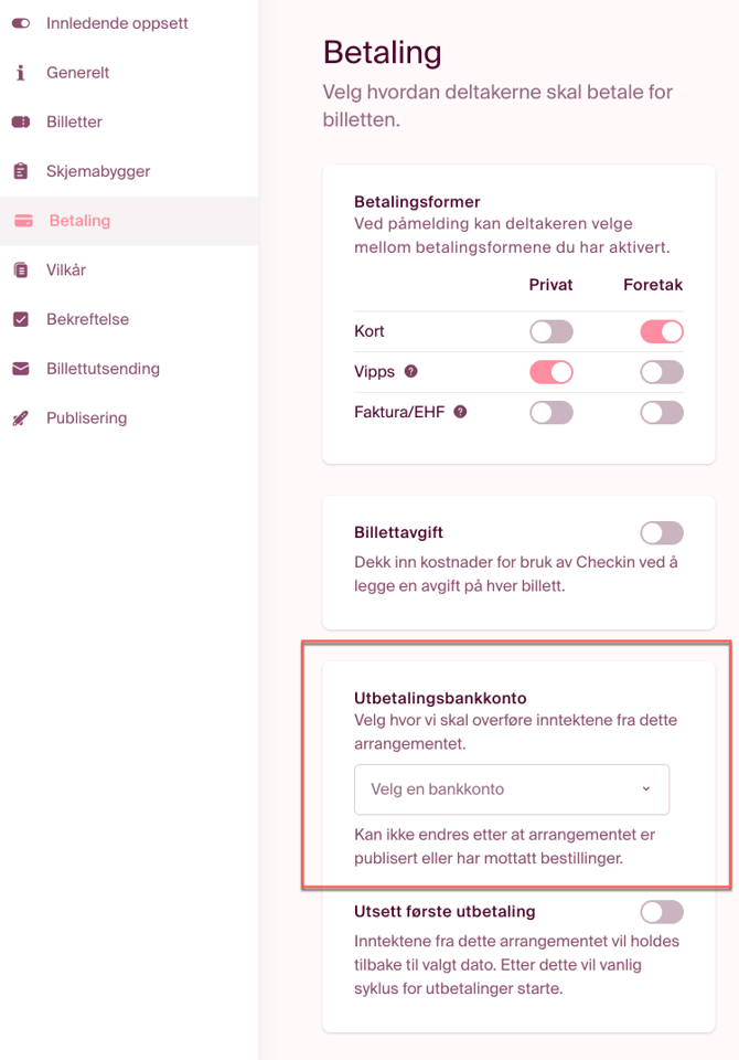 I steget betaling kan du legge til din utbetalingskonto