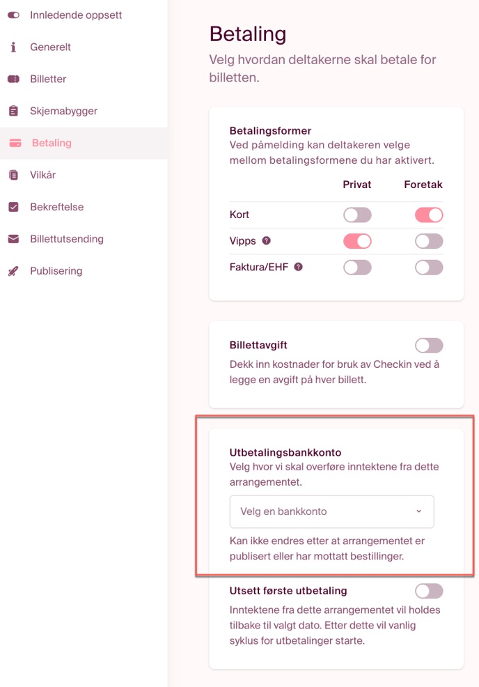 I steget betaling kan du legge til din utbetalingskonto