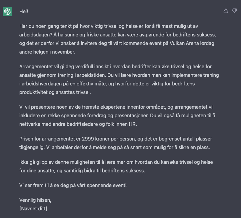 ChatGPT leverte en e-post som beskrev deltakerens pain points