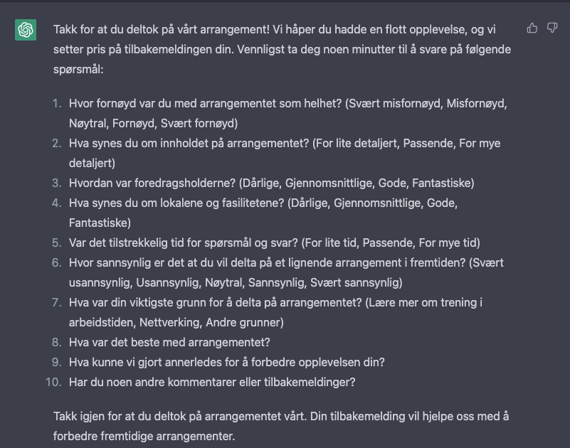 ChatGPR leverte oss en spørreundersøkelse med ti spørsmål