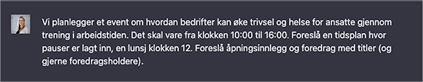 Vi spurte ChatGPT å foreslå et tidsplan for et arrangement