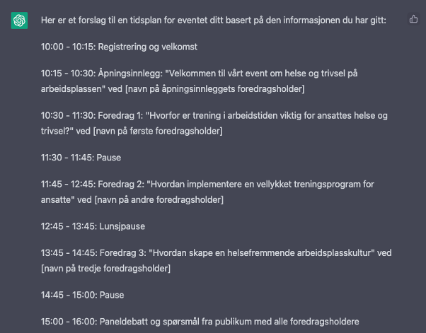 ChatGPT svarte med å gi oss en detaljert tidsplan