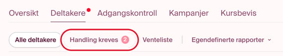 Visningen Handling kreves med antall