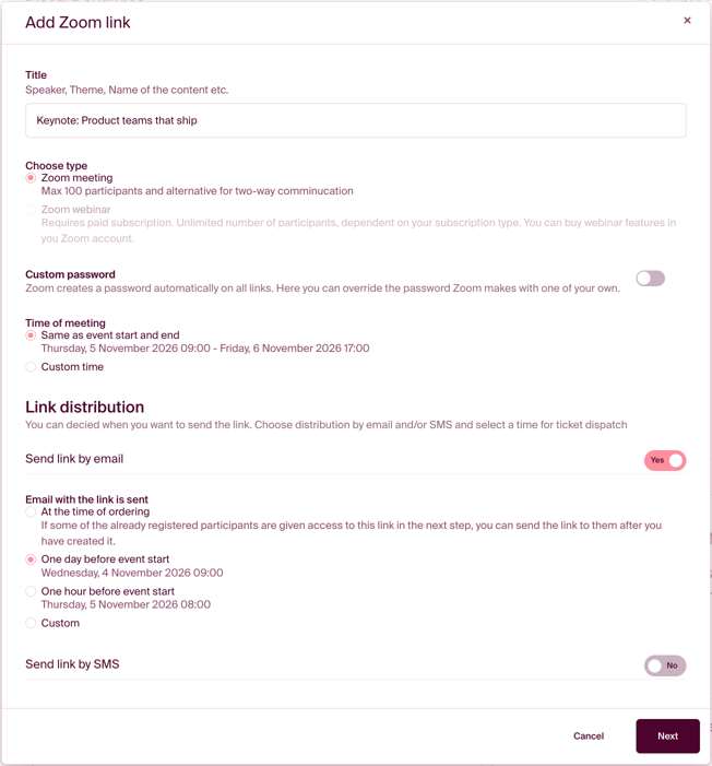 Set up you link details