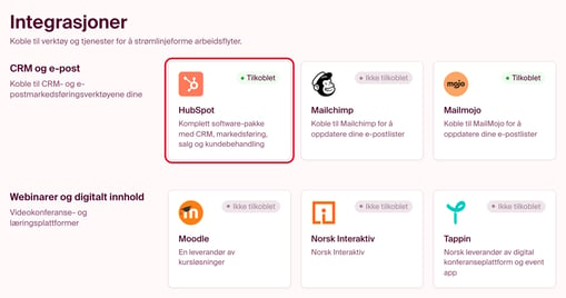 Du vil se når integrasjonen din er aktiv