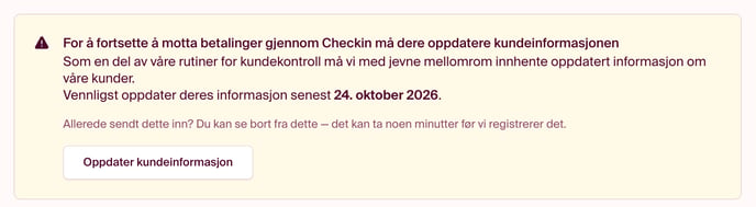 Banner om oppdatering av kundeinformasjon