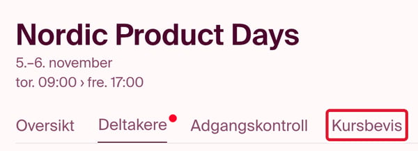 Fanen hvor du kan se og endre ditt kursbevis, finner du i menyen ved siden av Oppsett