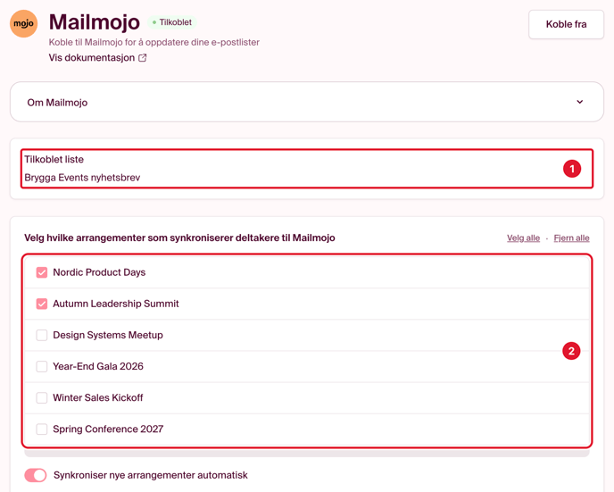Velg listen du øsnker å synkronisere