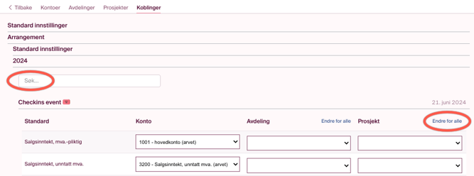 Her finner du søk knappen så du kan søke på arrangement for eksempel