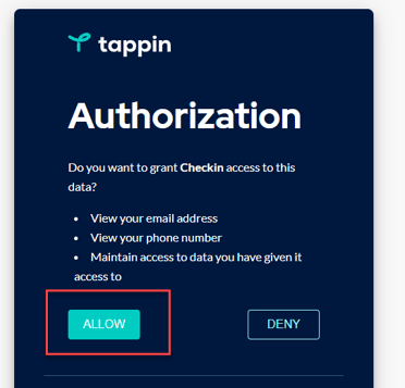 Klikk på allow for å tillate muligheten til å overføre deltakerinformasjon