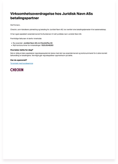 Eksempel på følgebrev til bedrifter om både endret navn og overgang til CheckinPay