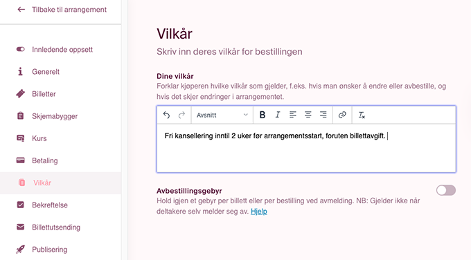 oppsett-vilkår-vilkår