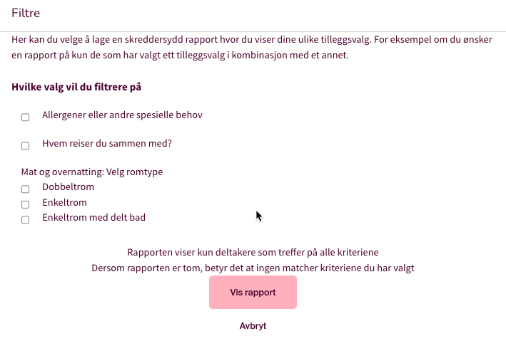 Her kan du velge å lage en skreddersydd rapport