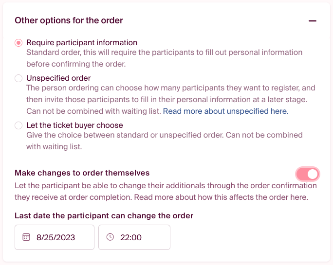 other options for the order