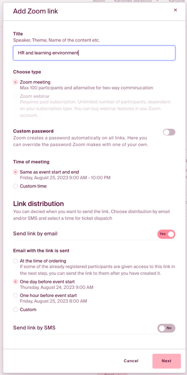 Set up you link details