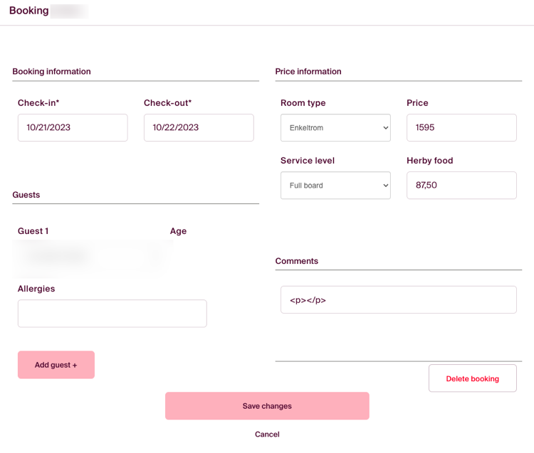 Click save changes to update the booking details