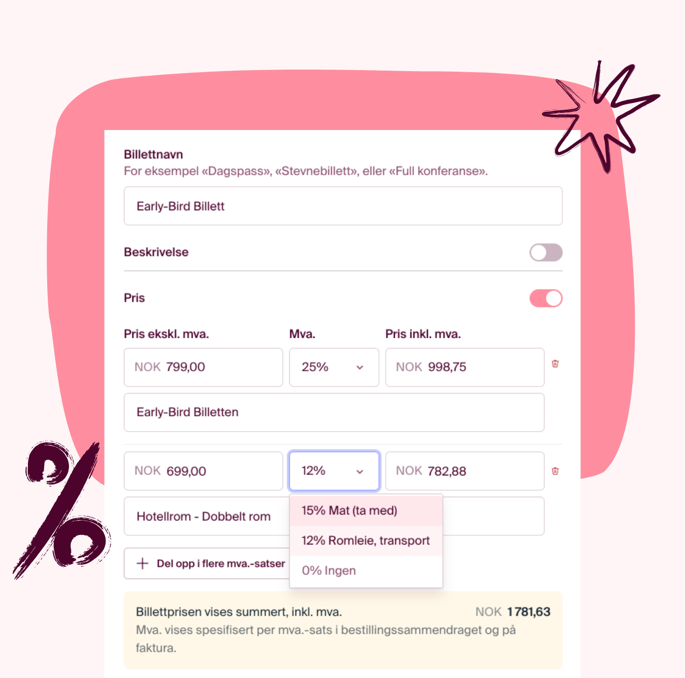 Pakketering Billetter 1300