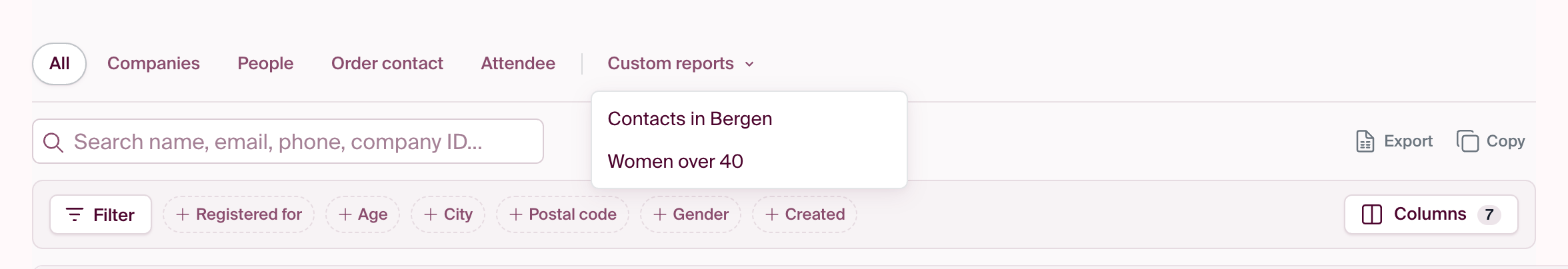 Saved reports under “Custom reports”