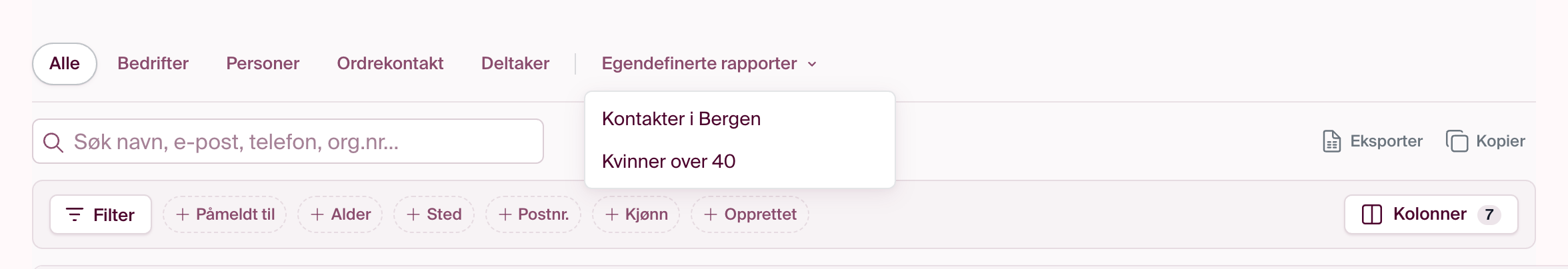 Lagrede rapporter under «Egendefinerte rapporter»